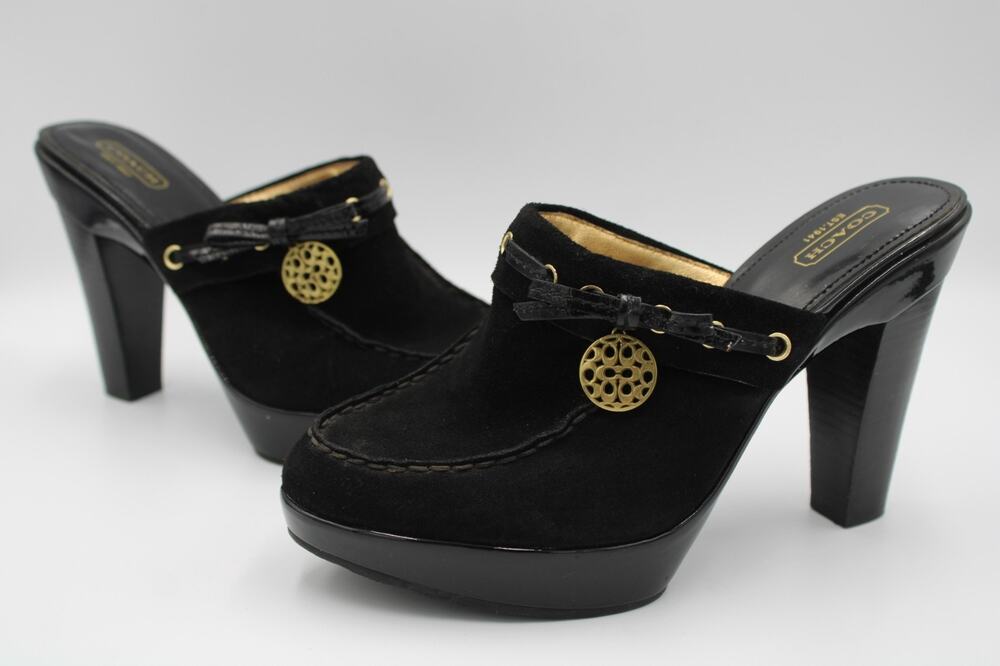 Size 9 - VTG Coach Jodey Signature Mule Black Suede - A3622